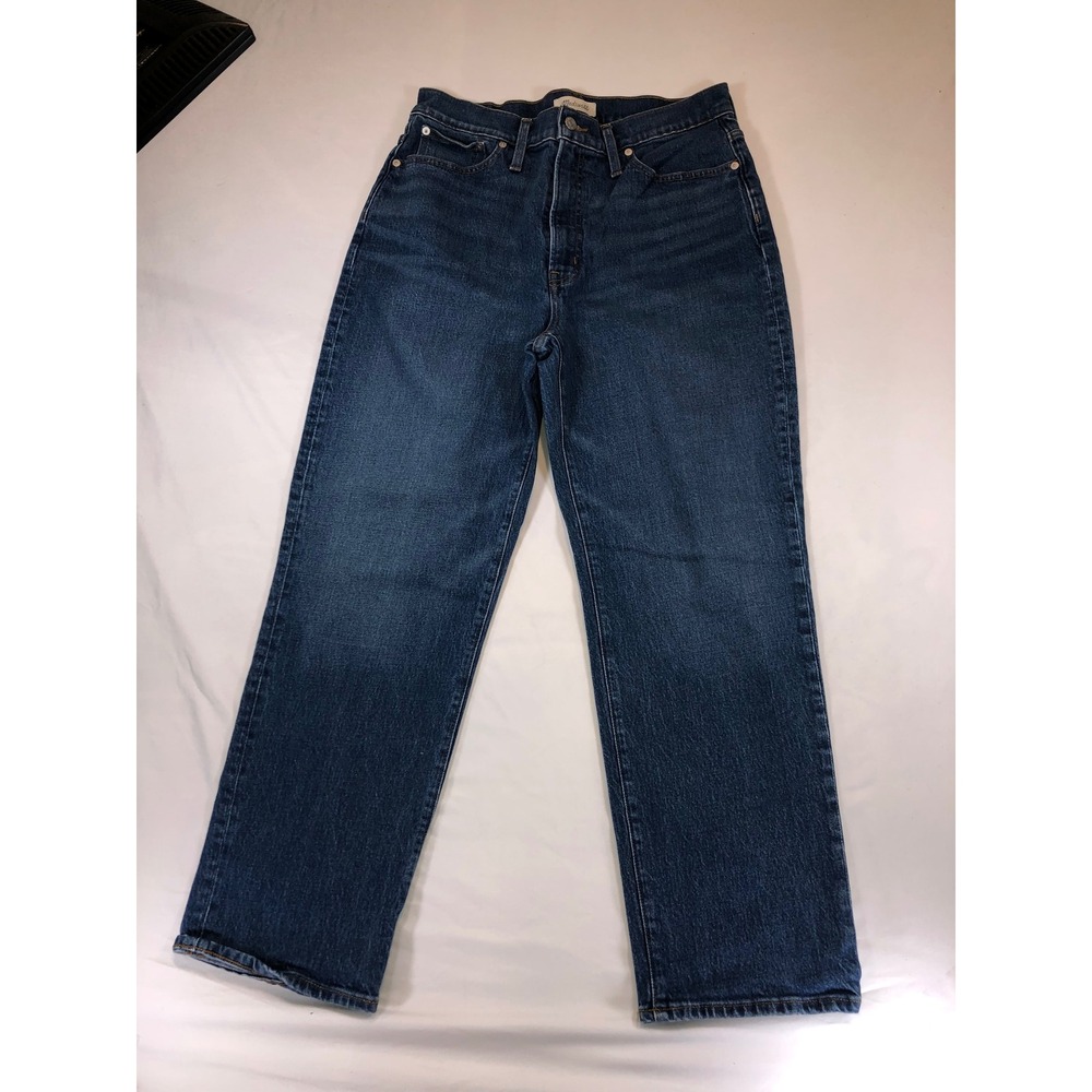 Madewell Womens High Rise Straight Leg Jeans Blue Button Fly Indigo Denim